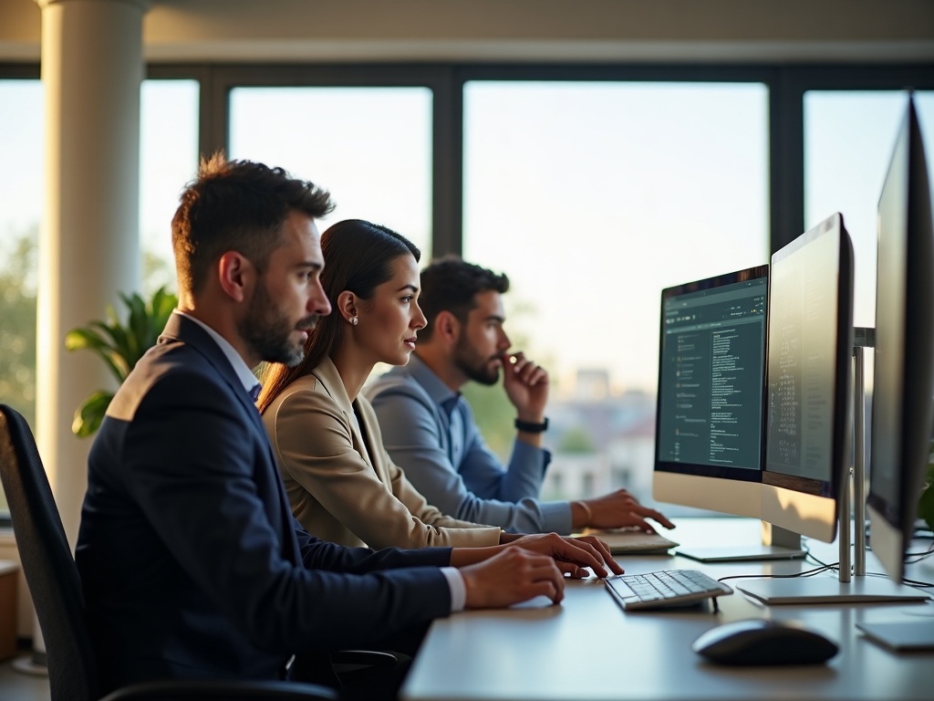 Cybersecurity for Startups & Growing Businesses A growing business team collaborating on a cybersecurity for startups and growing businesses roadmap with their security advisor in a bright Scottsdale Arizona office.