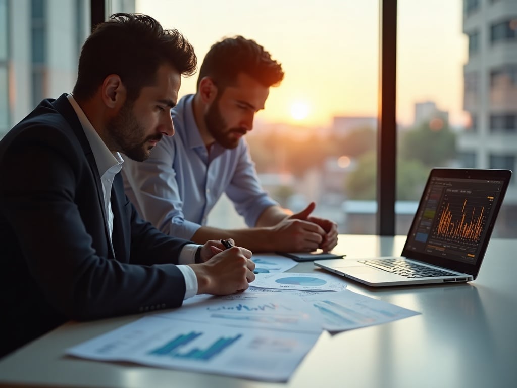 A security consultant delivering a personalized employee security awareness training report review with a business owner in a Scottsdale office