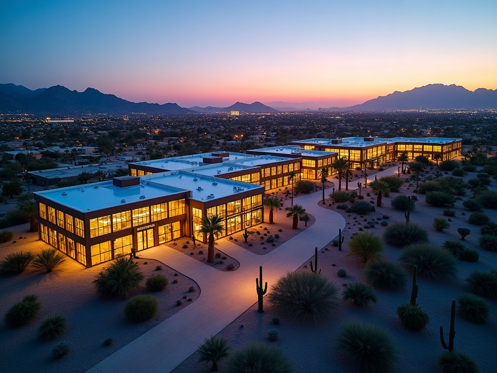 Phoenix metro commercial business district at dusk representing the regional companies that rely on cloud and hybrid IT security services to protect their operations.