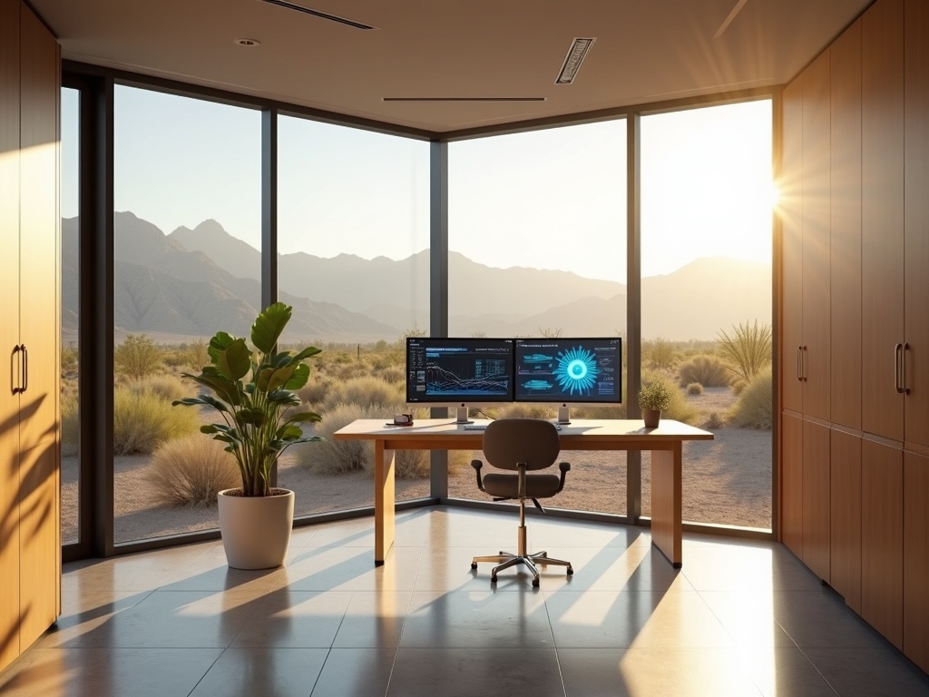A security professional reviewing cybersecurity services dashboards in a Verrado-area office suite in Buckeye Arizona