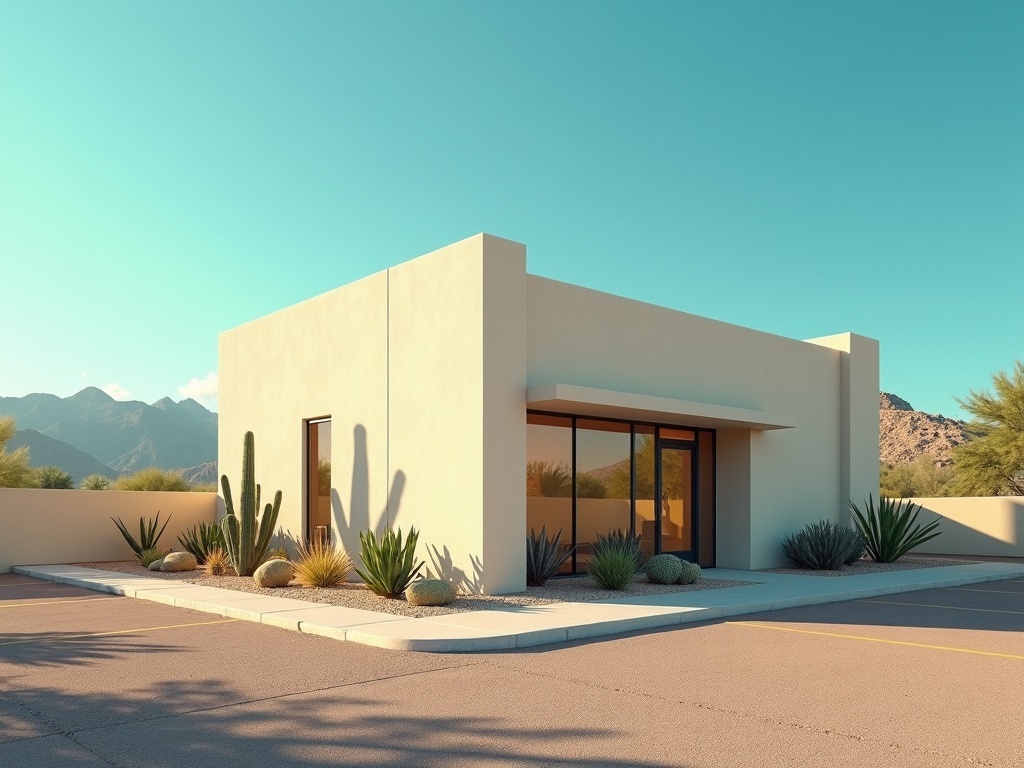 A modern suburban Arizona business park where local companies rely on professional cybersecurity services to protect their operations