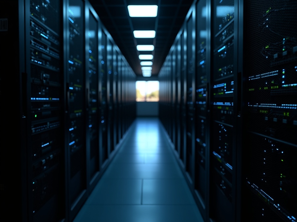 A rack-mounted server environment secured with professional cybersecurity services inside a Morristown area business facility