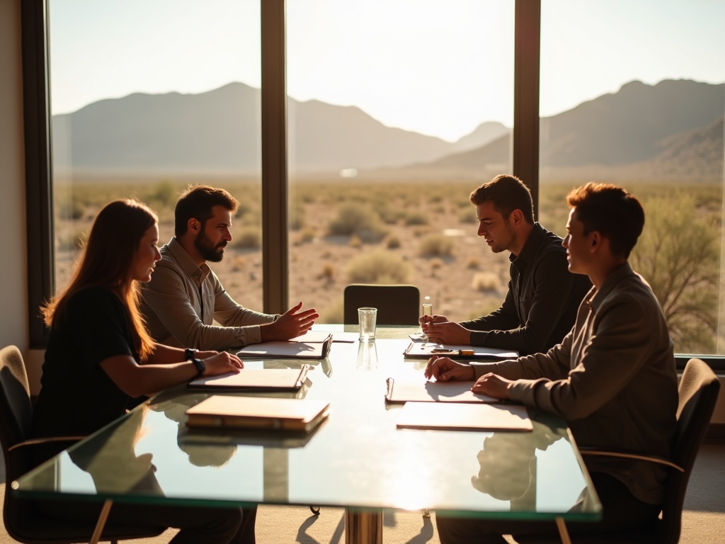 Business professionals review a cybersecurity services risk assessment report inside a Surprise Arizona corporate office near the Loop 303 corridor