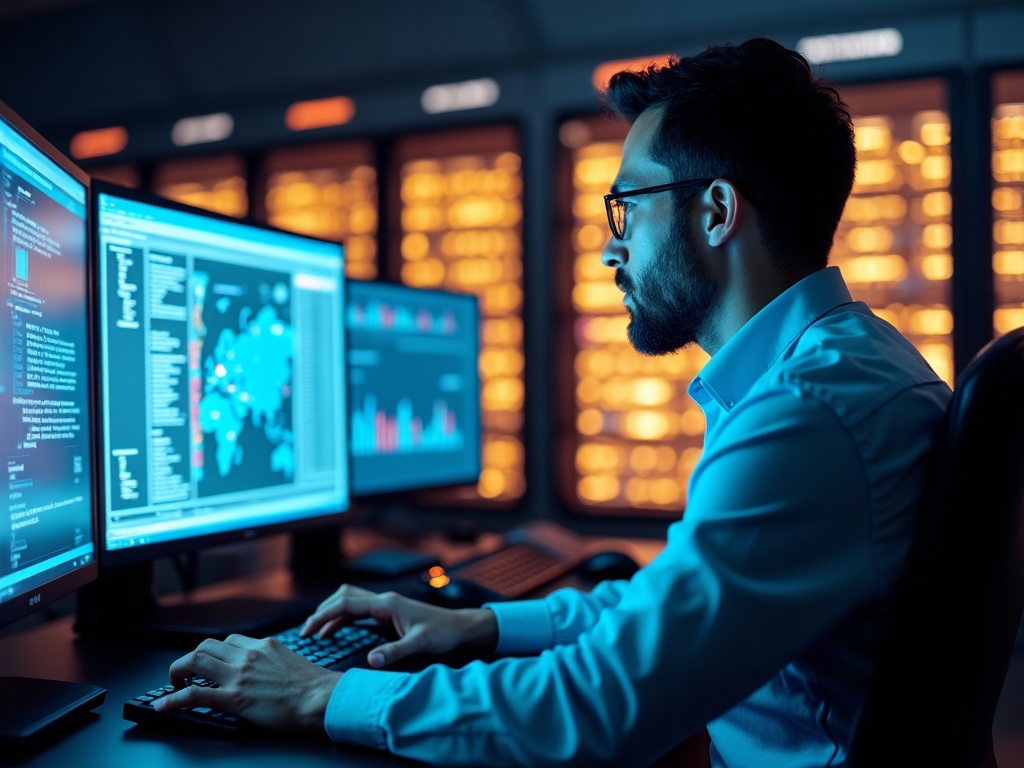 A cybersecurity engineer analyzing a ransomware incident in a Scottsdale data center, illustrating the high-stakes process of negotiating with ransomware attackers and coordinating an enterprise response.