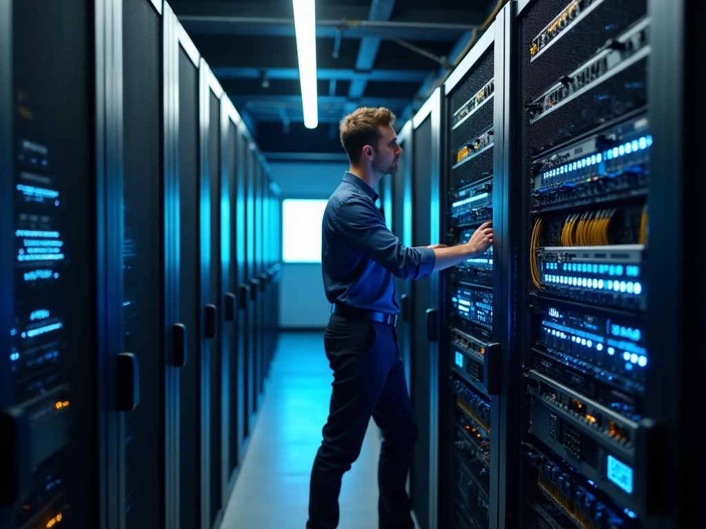 Cybersecurity for Arizona Government Contractors: What's Required and What's Often Missed A cybersecurity architect reviewing CMMC compliance documentation in a secure server room, representing cybersecurity for government contract holders work for contractors in the Phoenix metro area