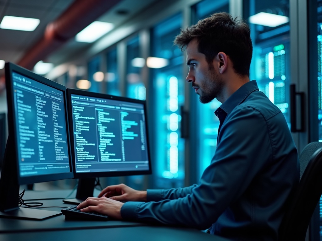 Physical and Logical Security for Data Centers: Why You Can't Treat Them as Separate Problems A cybersecurity specialist reviewing unified physical and logical security for data centers on a dashboard inside a Scottsdale server room