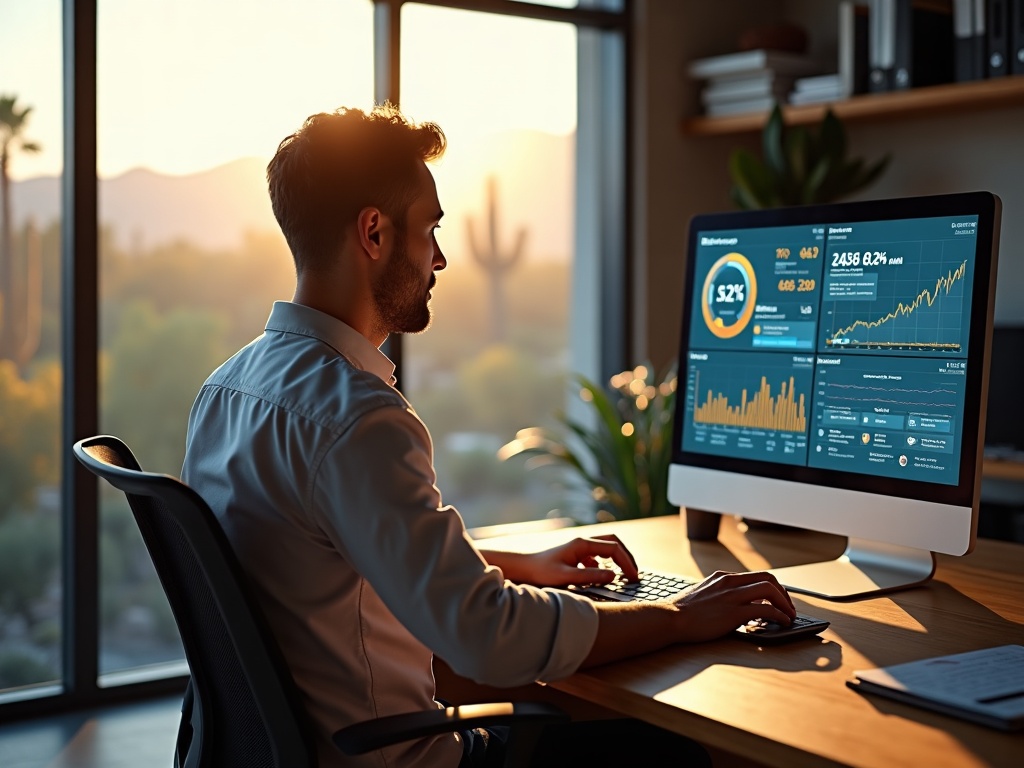How to Build a Security-First IT Environment When Starting a New Business A cybersecurity professional reviewing a network security dashboard, representing a security first approach for startups in the Phoenix metro area