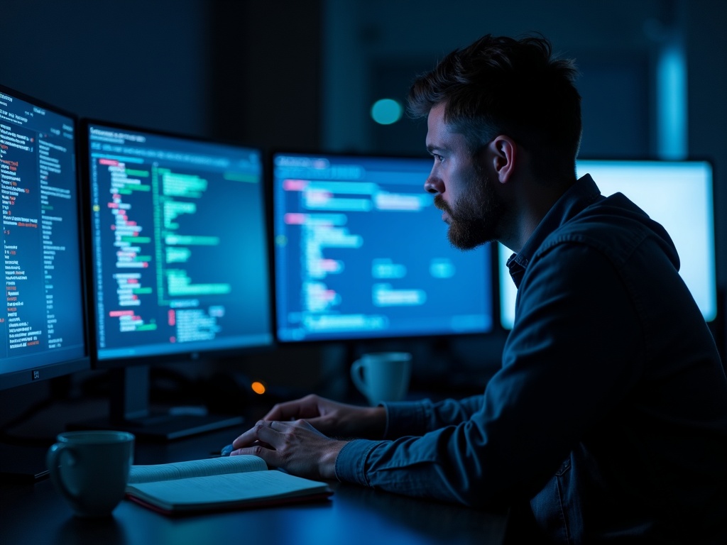 A cybersecurity engineer analyzing unauthorized apps on a network using a live topology map — illustrating how to discover shadow IT on your network in a Phoenix area data center.