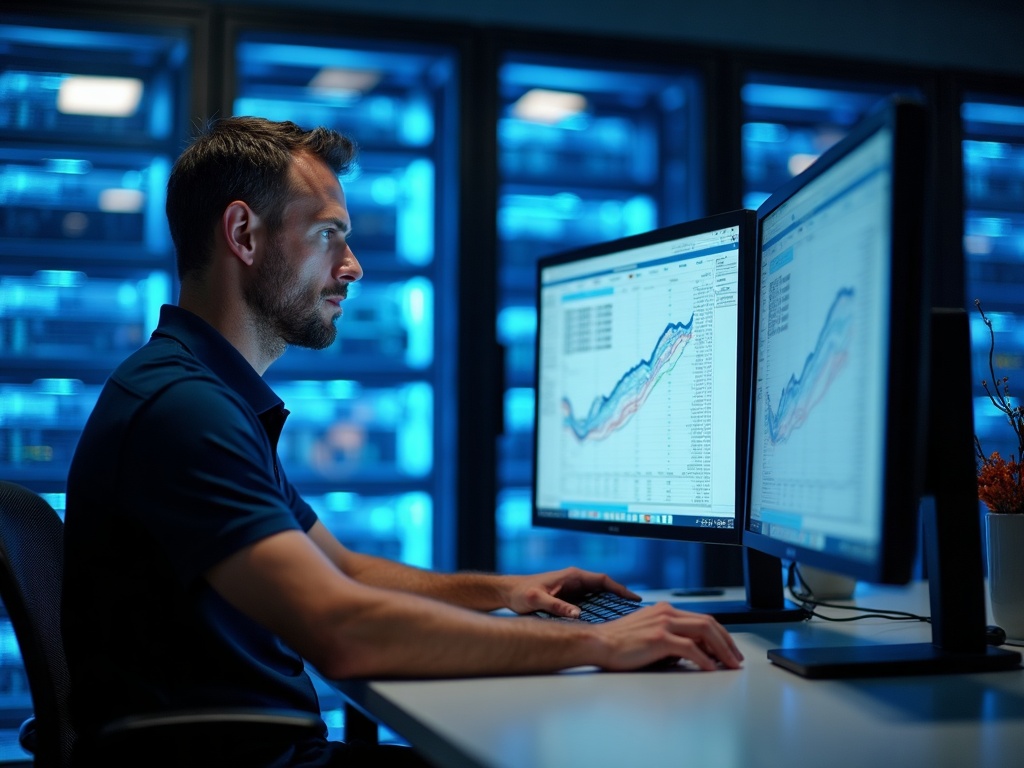 is my current it provider really securing my network — A cybersecurity engineer reviewing live network security dashboards in a Phoenix-area data center — illustrating the question of whether your current IT provider is really securing your network