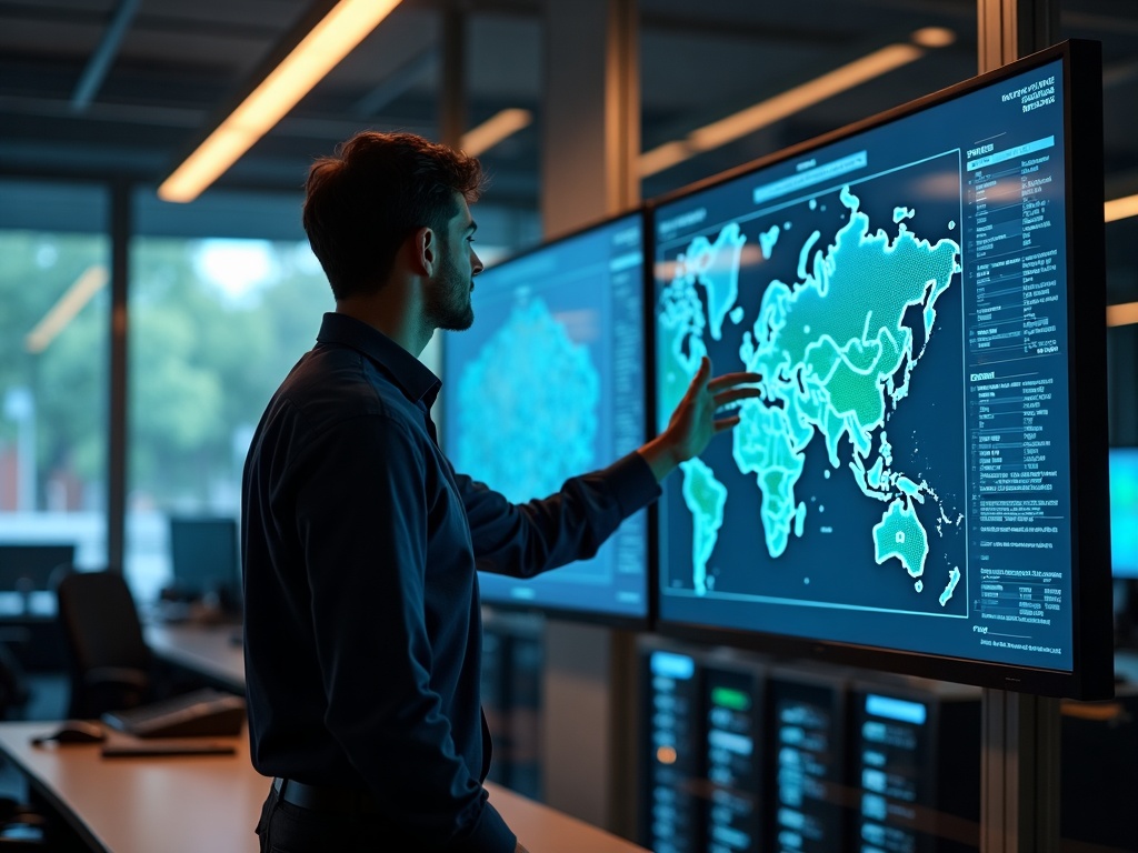 is my current it provider really securing my network — A cybersecurity engineer reviewing live network security dashboards in a Phoenix-area data center — illustrating the question of whether your current IT provider is really securing your network