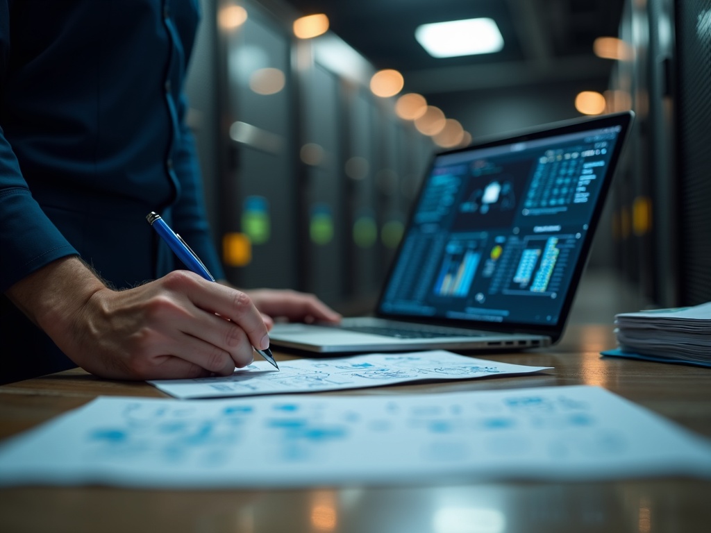 A cybersecurity professional reviewing live network monitoring dashboards during an MSSP transition, demonstrating how to transition from a bad mssp to a better security partner without gaps in coverage