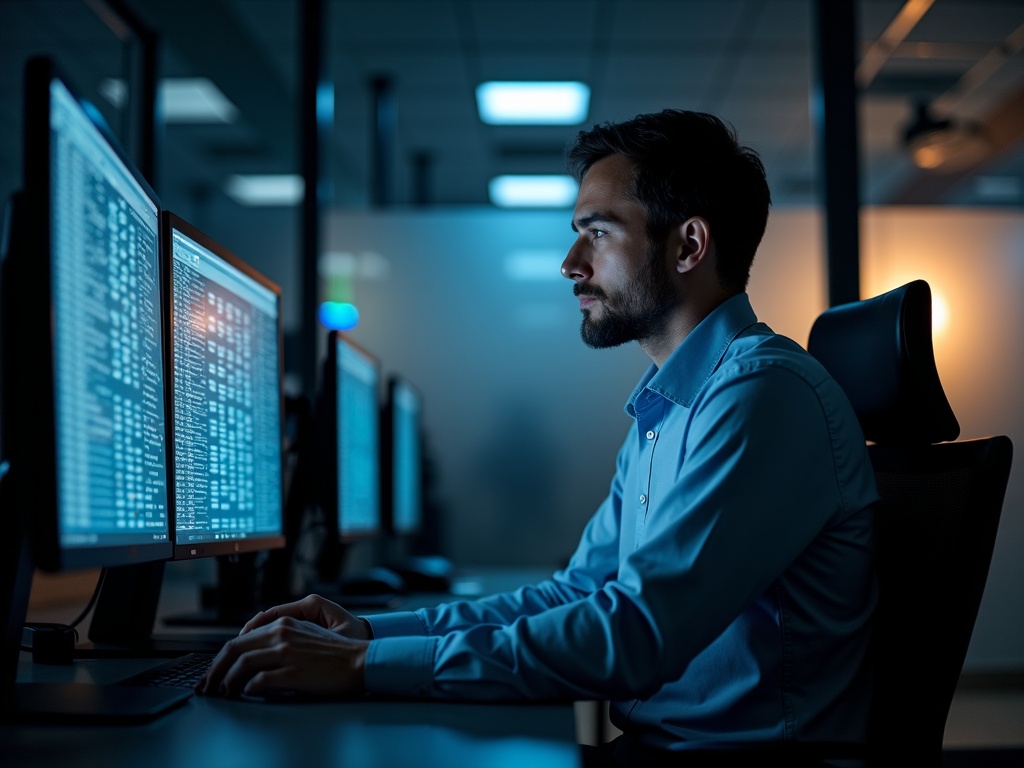 A cybersecurity engineer reviewing network intrusion alerts on monitors — illustrating how to know if your business was hacked before damage spreads