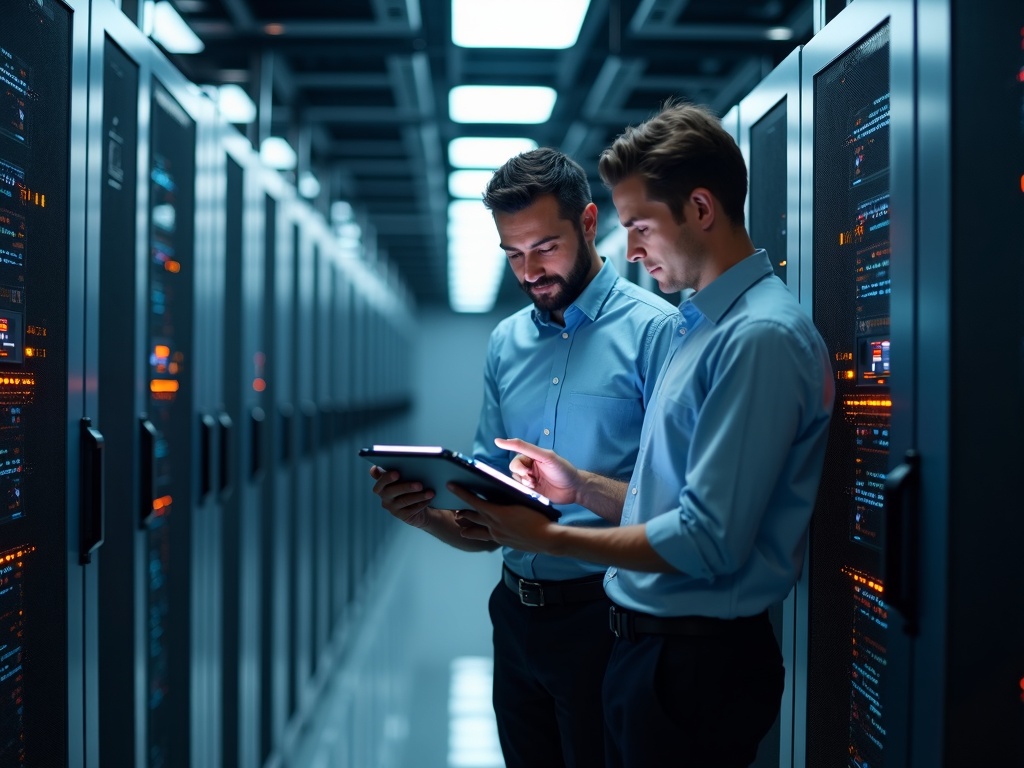 A cybersecurity architect reviewing difference between soc 2 type 1 and type 2 audit evidence on dual monitors inside a Scottsdale data center