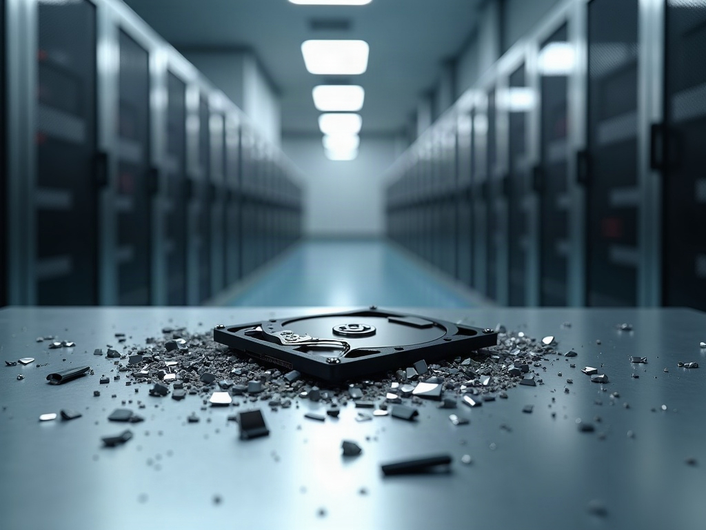 A cybersecurity specialist reviewing decommissioned hard drives at a Phoenix metro data center facility as part of certified hard drive destruction services