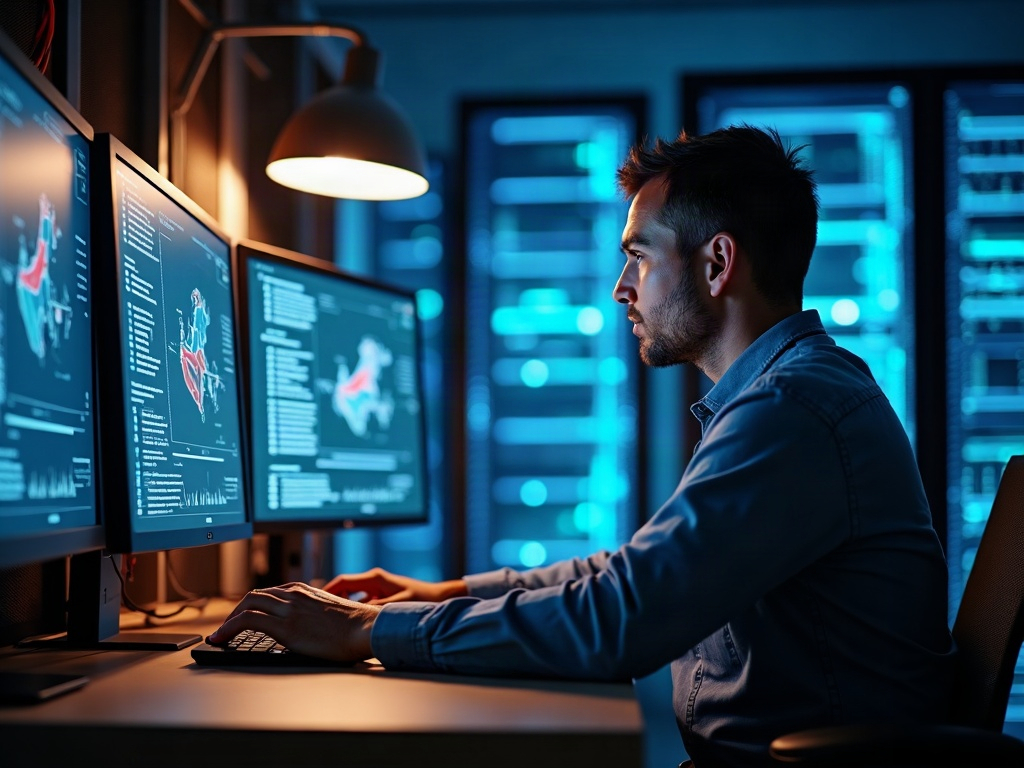Senior cybersecurity engineer monitoring threat dashboards in a Phoenix metro data center — illustrating what does a cybersecurity retainer include in practice