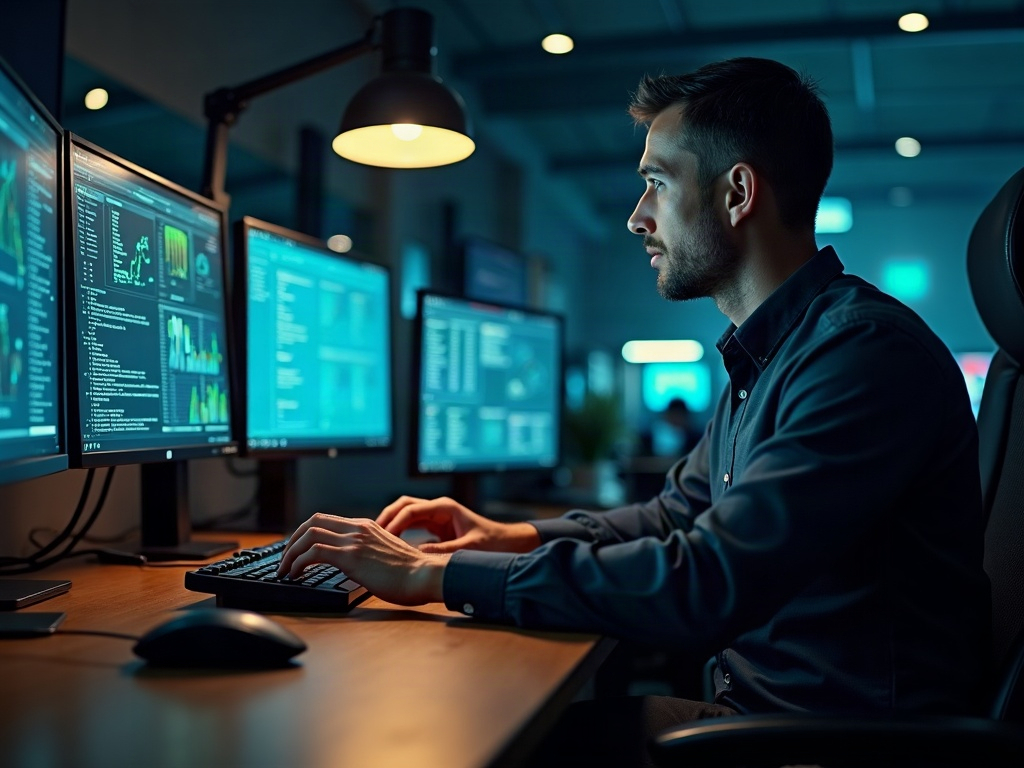 Senior cybersecurity engineer monitoring threat dashboards in a Phoenix metro data center — illustrating what does a cybersecurity retainer include in practice