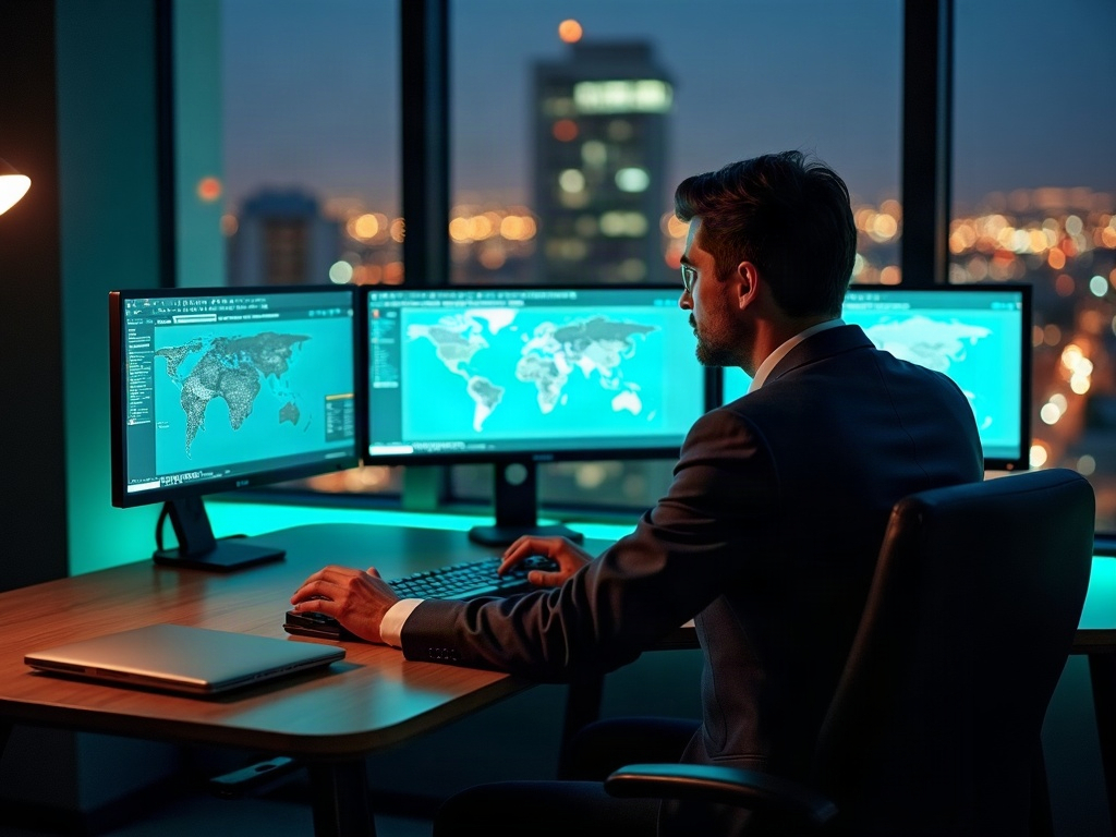Human-Led Security vs. Automated Tools: Why the Difference Matters When You're Under Attack Senior cybersecurity professional reviewing live threat dashboards at night — human-led cybersecurity services making real-time decisions that automated tools alone cannot replicate