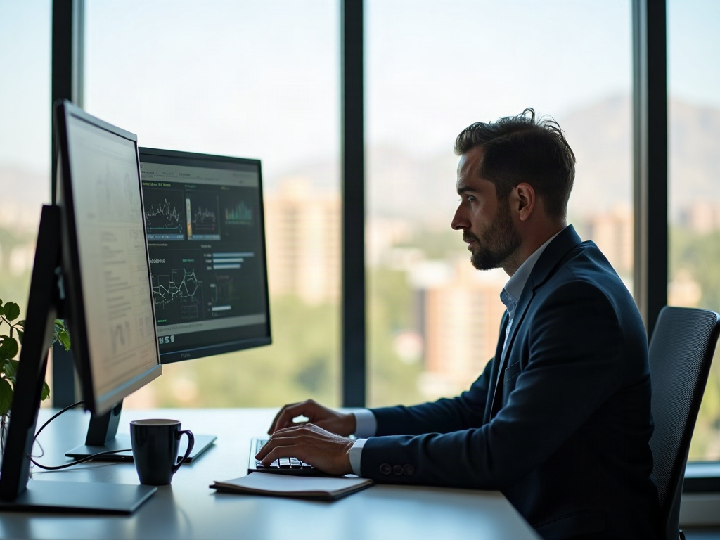 What Cybersecurity Services Actually Cost for Mid-Market Companies in Arizona A senior cybersecurity architect reviewing network diagrams in a Scottsdale office, illustrating expert-level cybersecurity pricing for mid-market companies